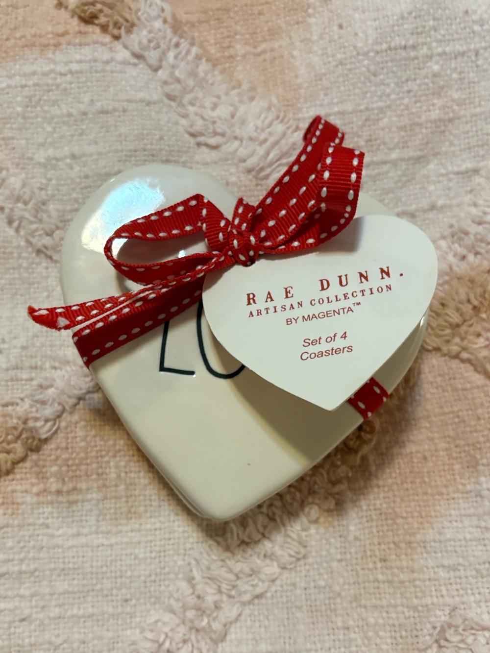 Rae Dunn Ceramic Heart Coasters Set of 4 NWT